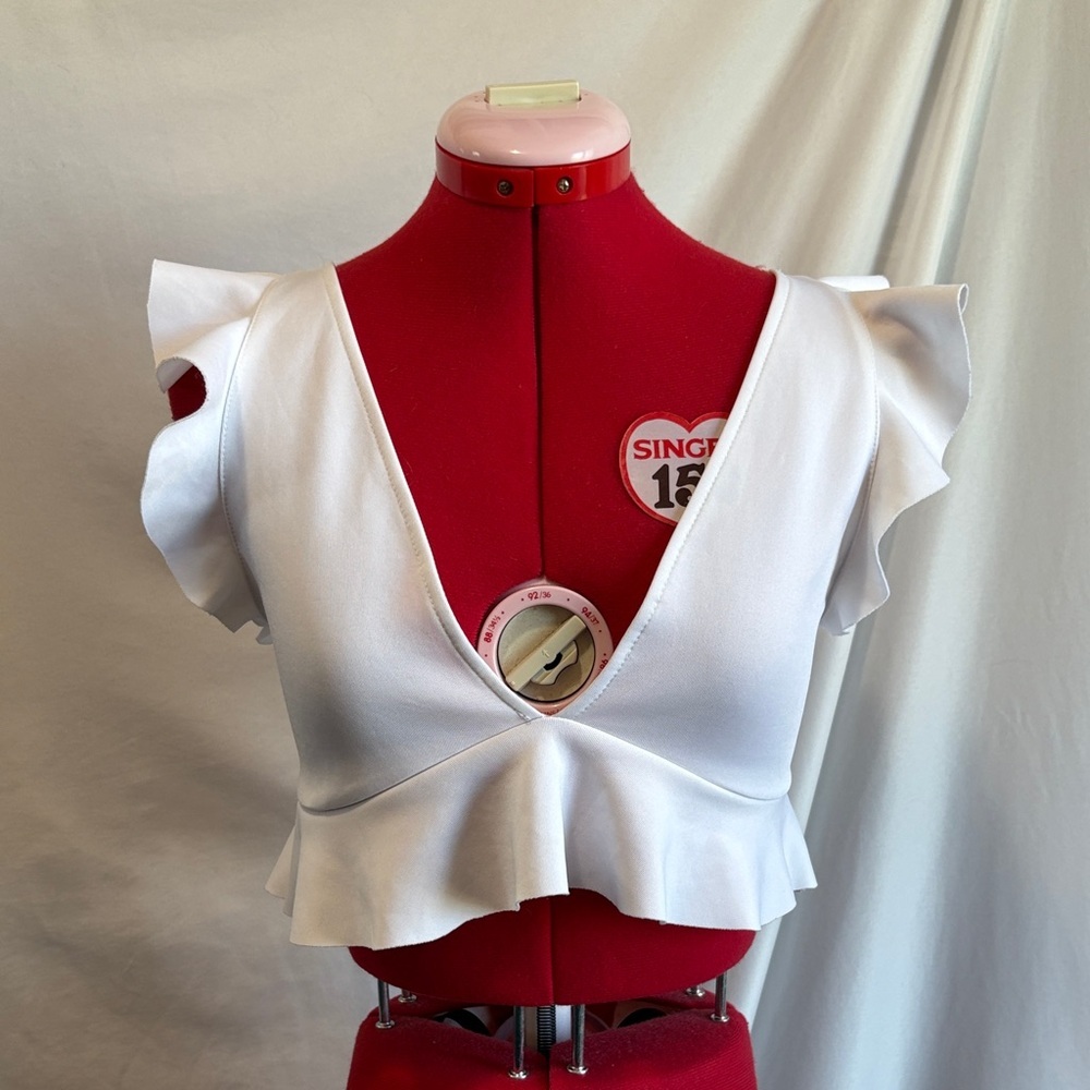 White Ruffle Sleeve Blouse Revamped SM436